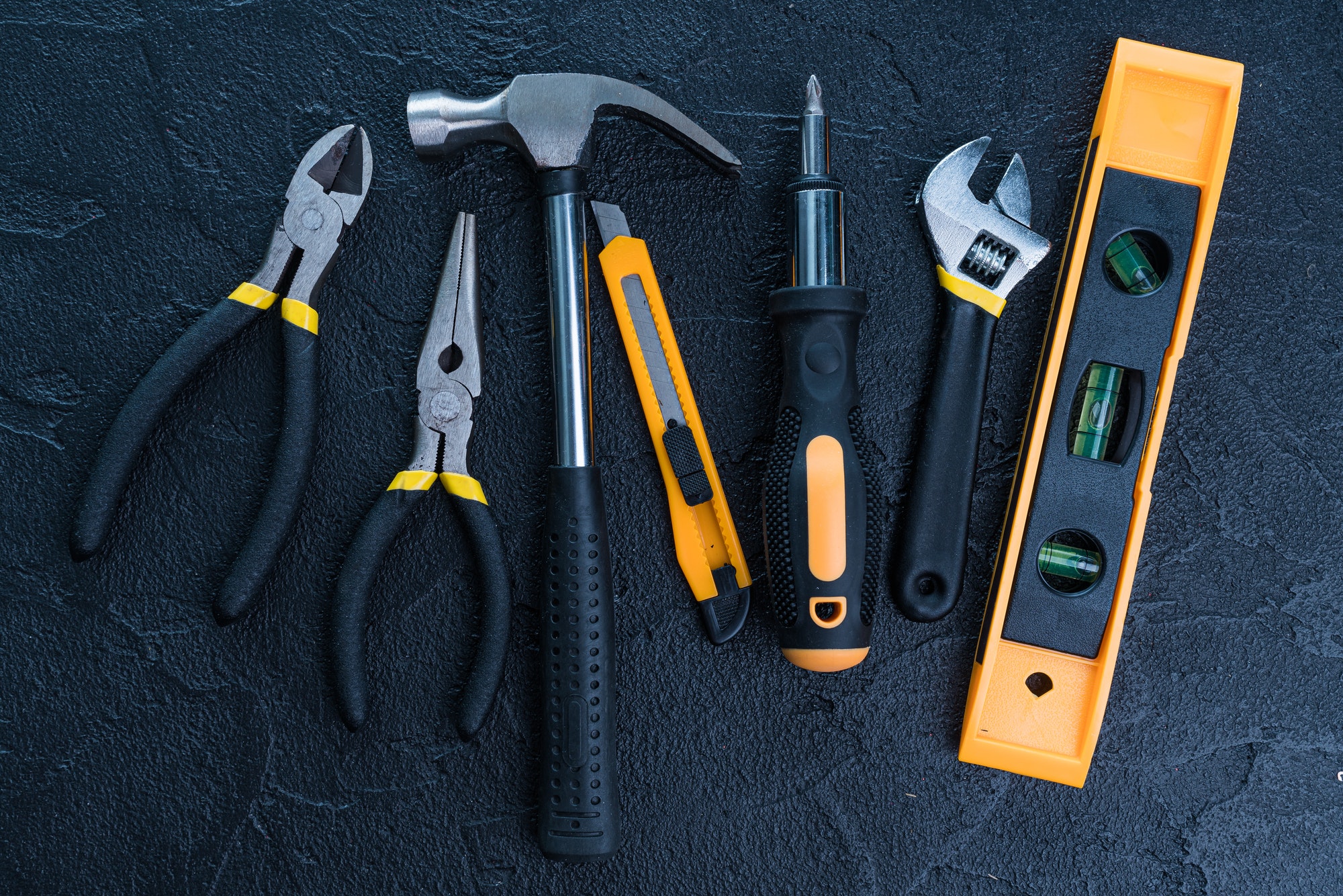 Basic Home Repair Tools On Black Background